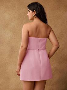 MOTF PREMIUM 优雅蝴蝶结腰身极简短裙 - 粉色 - 查看 3