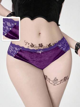 Goth Mutandine triangolari in velluto gotico con pendente a pipistrello borchiato