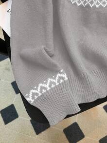 Franclia Women's Casual Fair Isle Pattern Crew Neck Christmas Sweater, Autumn/Winter Winter Sweaters Gray Sweater Knitted Sweater Women Sweater Cute Sweater