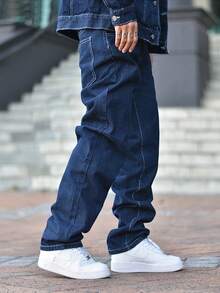 Devon Thys Men's Fashionable Casual Grunge Goth Y2K Style Slim Fit Straight Leg Jeans, Versatile Street Wear - Dark Wash - View 5