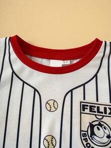 SHEIN Felix The Cat Young Boy Cartoon & Striped Pattern School Style Long Sleeve T-Shirt - متعدد الألوان - مشاهدة 7