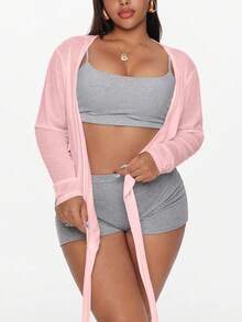 Velisys 女士轻薄透气纹理V领长袖罩衫，下摆系带可调节，休闲运动瑜伽上衣，大码尺码 - 彩色 - 查看 3