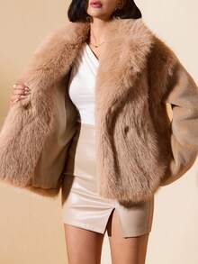 EURMUSE Phụ nữ, Mùa thu, Lông Fax, Chất lượng cao cấp, Chiều dài thông thường, Dáng rộng, Thường ngày - Màu nâu  Mocha - Xem 5