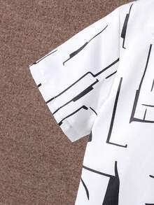 SHEIN Vacaura 2pcs/Set Tween BoyCasual Commuter Geometric Line Print Short Sleeve Shirt And Pants Set