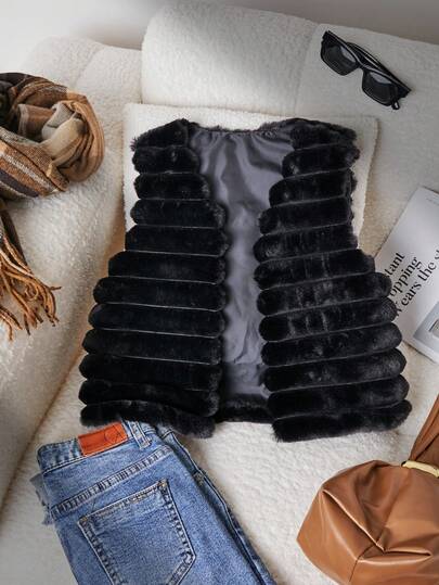 SHEIN 1 stuk meisjes premium nieuw warm modieus veelzijdig mouwloos vestjasje, effen kleur, donkergrijs, geschikt voor uitjes, school, dagelijks gebruik, buitenlaag, bijeenkomsten, lente/herfst/winter, kort vest, kies volgens onze maattabel