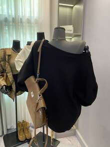 Almamuse 美国性感复古 NY 字母水钻露肩长袖卫衣，女款黑色纽约 NY 字母水钻露肩长袖卫衣，休闲宽松修身黑色上衣，优雅舒适的设计，休闲户外卫衣 - 黑色 - 查看 2