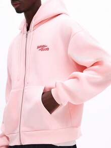 SUMWON Regular Men's Soft Full-Zip Hoodie With Logo Branding Casual Long Sleeve Sweatshirt For Fall Winter Plain - Pink - View 4