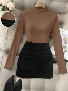 Franclia 女士休闲、办公、通勤百搭立领长袖T恤和百褶裙两件套，秋冬款 - 彩色 - 查看 1