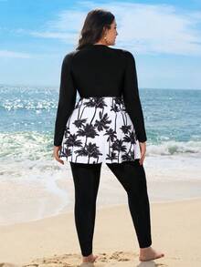 Swim Mulvari 大码女士宽松印花布基尼泳衣，适合保守的中东女性，百搭泳装 - 黑色 - 查看 2