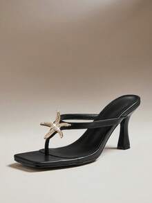 SHUZIA Giày sandal đế xuồng thoải mái, tối giản, có trang trí kim loại dành cho nữ - màu đen - Xem 5