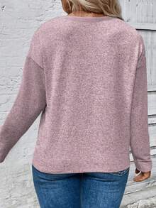 EMERY ROSE 大码女式心形印花长袖圆领休闲T恤，秋冬 - 淺粉色 - 查看 2