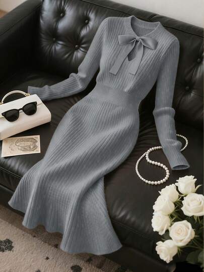 Franclia Nuevo vestido de suéter de mujer de alta calidad, elegante y de moda, versátil para el otoño