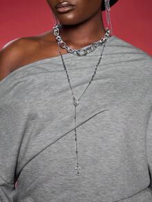 Normani بلوزة نسائية بأكمام طويلة وياقة غير متماثلة مطوية باللون الأحادي، مناسبة لحفل التخرج، العودة إلى المدرسة، وملابس المعلمات في فصل الخريف/الشتاء - رمادي - مشاهدة 3