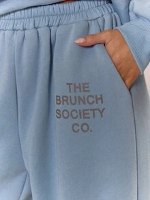 MUSERA 印花阔腿慢跑裤，仅裤子，舒适休闲，可爱咖啡俱乐部风格，春季运动裤 - 藍色 - 查看 5