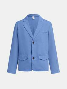 SHEIN 2pcs Tween Boy Summer Casual School Gentleman Cute Solid Color Suit Jacket & Elastic Waist Formal Trouser Set, Suitable For Birthday Party, Ceremony, Performance, Wedding, Boys Blue Suit Set, Boy Blue Suit, Toddler Boy Suit, Boys Light Blue Suit,In Fall/Winter