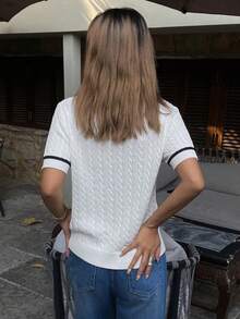 DAZY Women's Summer Embroidered Decorative Casual Knit Top - White - View 4