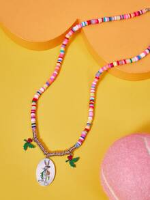 LOONEY TUNES X SHEIN Fashion New Colorful Polymer Clay Beaded Necklace, Zinc Alloy Cartoon Pattern Print, Casual Cute, Suitable For Party, Concert, Festival - Platinum - View 3