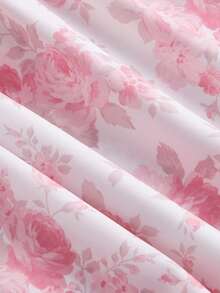 SHEIN MOD 粉色和白色印花花卉不对称，夏季假日女士长裙，派对，挤奶女工