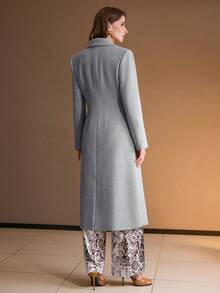 MOTF PREMIUM 女士双排扣尖领长款大衣，秋冬季 - 淺灰色 - 查看 6