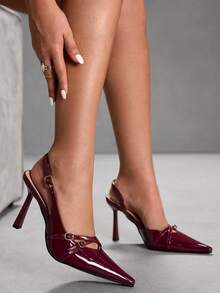 CUCCOO SZL Tacones altos de moda versátiles de uso diario con diseño de hebilla y punta afilada para mujer - Burdeos - Ver 1