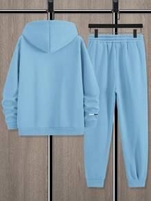 Manfinity Homme 2pcs Men's New York Slogan Print Casual Sweatshirt And Sweatpants Set, Fall/Winter Clothes - Baby Blue - View 3