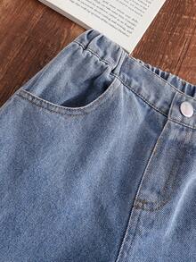 2pcs Young Girl Woven Striped Casual Shirt And Denim Pants Set - Multicolor - View 5