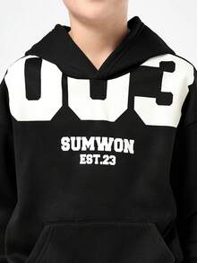 SUMWON Oversized Boys Pullover Hoodie With Large Number Print And Text Graphics Casual Comfort Sweatshirt For School Vacation - Black and White - View 3