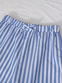 3pcs Girls' Striped Textured Casual Straight Leg Pants, Suitable For Daily Wear - Blue - View 12