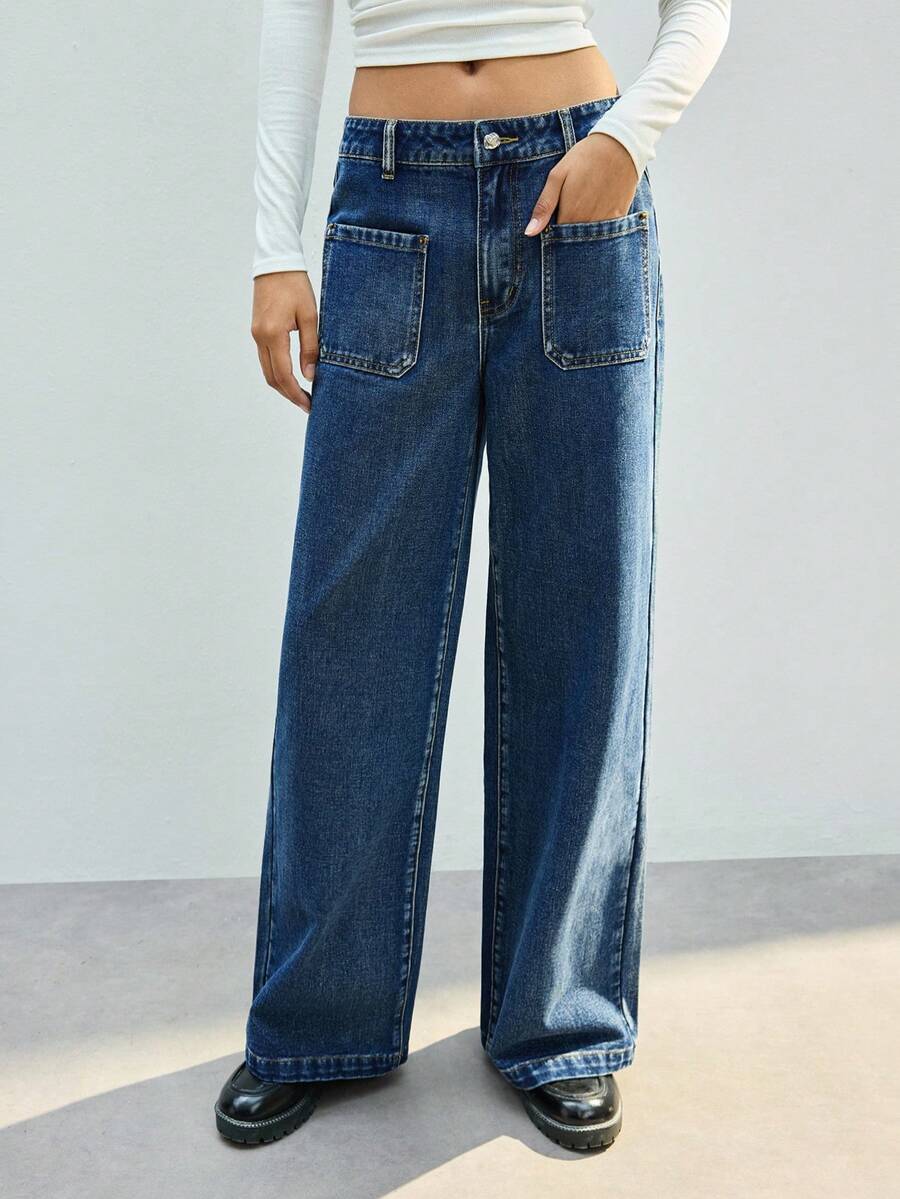 Maija Jeans casual da donna a gamba dritta, lavati, adatti per pendolarismo, lavoro, abbigliamento casual, eleganti per l'estate, San Valentino, feste, vacanze - Blu lavato medio - Visualizzare 1