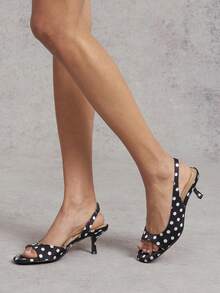 SHUZIA 女士极简波点印花露跟细高跟凉鞋 - 黑色 - 查看 2