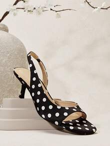 SHUZIA 女士极简波点印花露跟细高跟凉鞋 - 黑色 - 查看 7