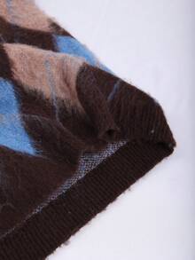 Franclia Áo len dệt kim dáng rộng họa tiết kim cương cổ điển Jacquard màu tương phản cỡ lớn dành cho nữ - Màu xanh lam - Xem 5