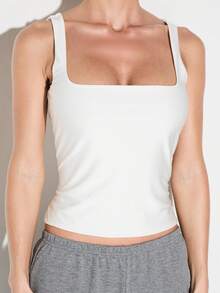 KIZN Áo ba lỗ không tay cổ vuông có gân ôm sát, dáng ôm vừa vặn, thoải mái, đơn giản cho mùa hè - trắng - Xem 5