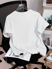 GARFIELD | SHEIN Áo thun nữ cổ tròn tay ngắn dáng rộng thoải mái, phù hợp cho mùa hè - trắng - Xem 3