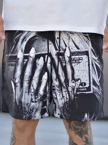 Devon Thys Quần short nam thời trang, nhẹ, phong cách Mỹ, có họa tiết tờ đô la ở mặt trước và mặt sau, đa năng cho mùa hè - màu đen - Xem 2