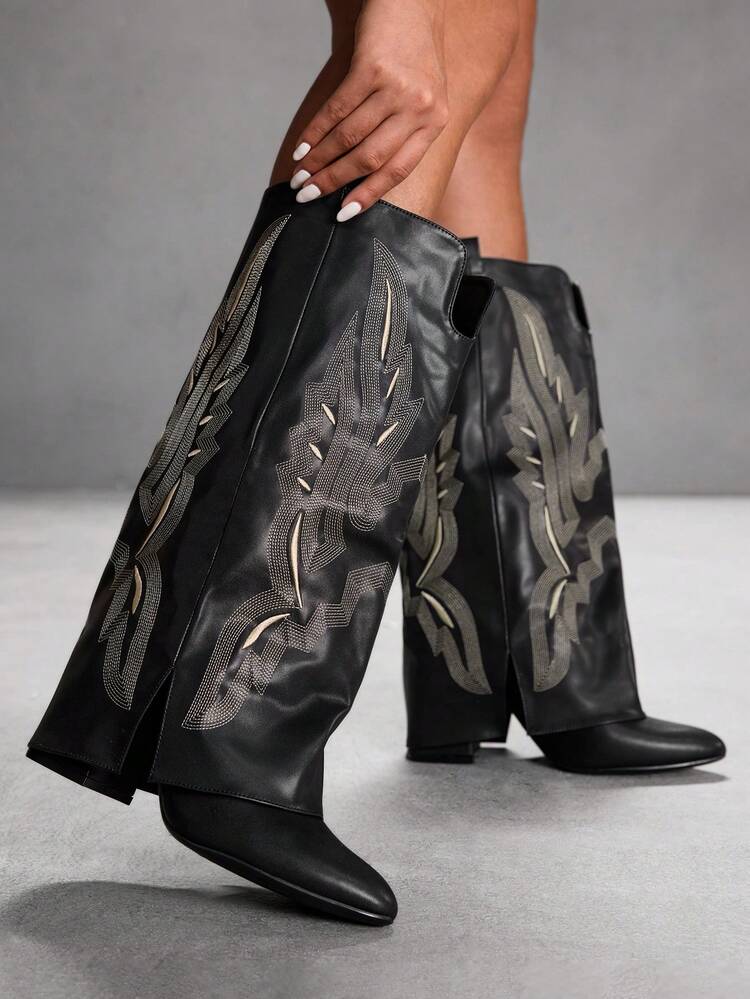 CUCCOO SZL 女士休闲过膝长靴，秋冬季 - 黑色 - 查看 6