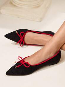 CUCCOO CHICEST Giày bệt đi làm thời trang và thanh lịch dành cho nữ có trang trí nơ mũi nhọn - màu đen - Xem 2