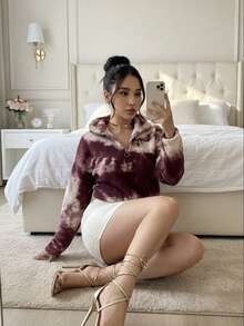 Sudadera/Suéter Polar de Borreguito , Cuello Alto con Cremallera de Cuarto y Estampado - Multicolor - Ver 3