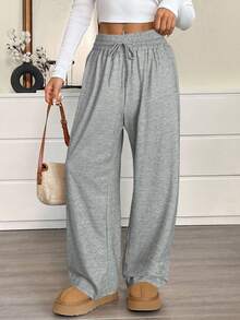 SHEIN EZwear 大码休闲纯色抽绳腰运动裤 - 綠色 - 查看 5