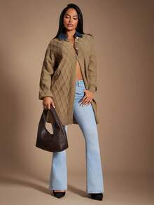 Radiana Women's Casual Commuter Colorblock Turndown Collar Button-Front Long Cardigan, Autumn/Winter,Sweaters For Women,Spring To Summer, - Brown - View 6