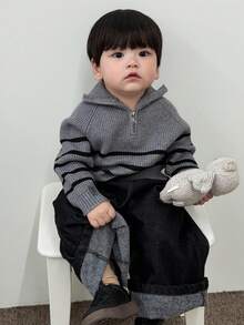 DAZY Toddler Boys' Korean Style Striped Collared Long Sleeve Sweater, Autumn/Winter