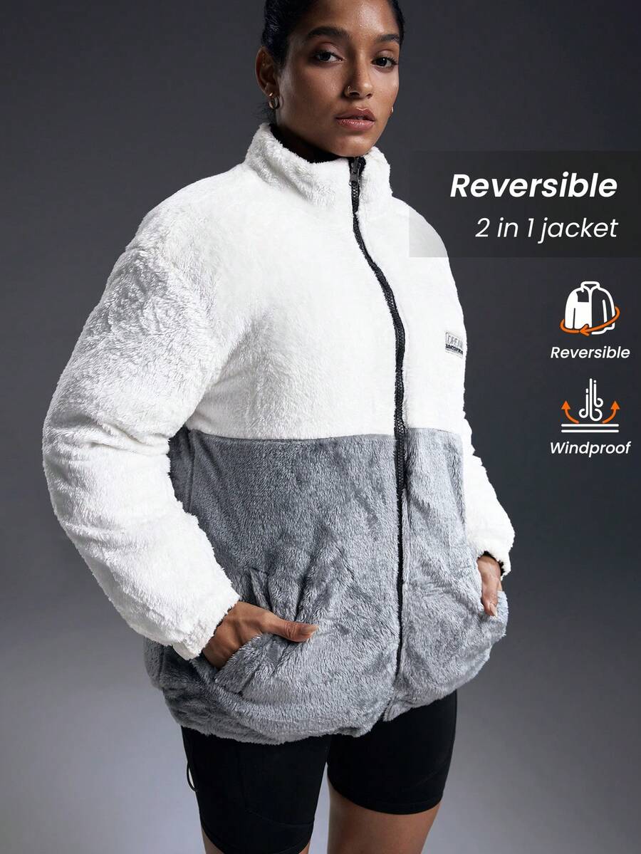 Powerista 二合一双面保暖内衬女式运动外套，秋冬季抓绒外套 - 黑色 - 查看 1