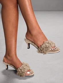 CUCCOO SZL Sandalias de tacón con punta abierta de moda casual para mujer - Albaricoque - Ver 5