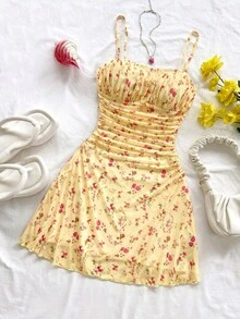 Soleia 女士夏季度假蓝白碎花网纱吊带裙 - 櫻桃紅 - 查看 5