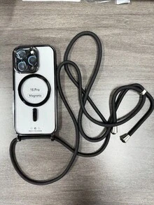 奢华斜挎项链挂绳电镀透明手机壳，兼容 17 Air 16 E 16 15 14 13 12 Pro Max 11，亮面磁吸无线充电保护套 - 黑色 - 查看 4