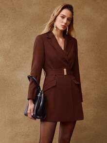 MOTF PREMIUM STRUCTURED SHORT BLAZER DRESS, AUTUMN/WINTER - Rust Brown - View 5