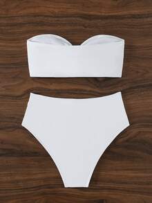 SHEIN Swim Women's Solid Color 3D Floral Decor Swimsuit Set - White - View 5