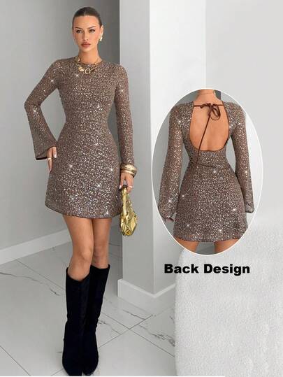 Siren Gaze 女士时尚派对亮片喇叭袖迷你连衣裙 圣诞连衣裙 女士圣诞服装 圣诞派对连衣裙 新年连衣裙 派对连衣裙 亮片连衣裙 闪亮连衣裙 冬季连衣裙 女士圣诞连衣裙 派对连衣裙