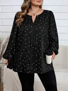 SHEIN CURVE+ Áo sơ mi thường ngày cổ chữ V tay dài in hoa cỡ lớn - màu đen - Xem 4