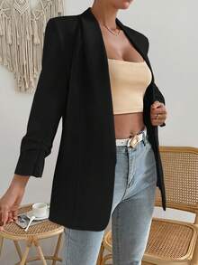 Aveloria Solid Open Front Shawl Collar Blazer  - Black - View 6